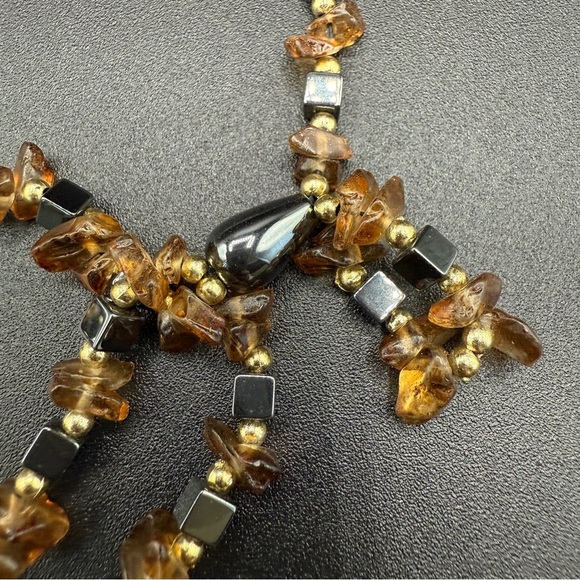 Hematite and Faux Amber Beaded Necklace - Picture 9 of 13